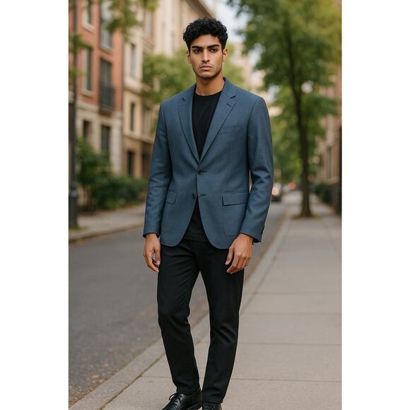 BOSS Men’s 46R Dark Blue Virgin Wool Blazer Sport Coat Croatia 3-Button 100% Woo - Picture 1 of 16